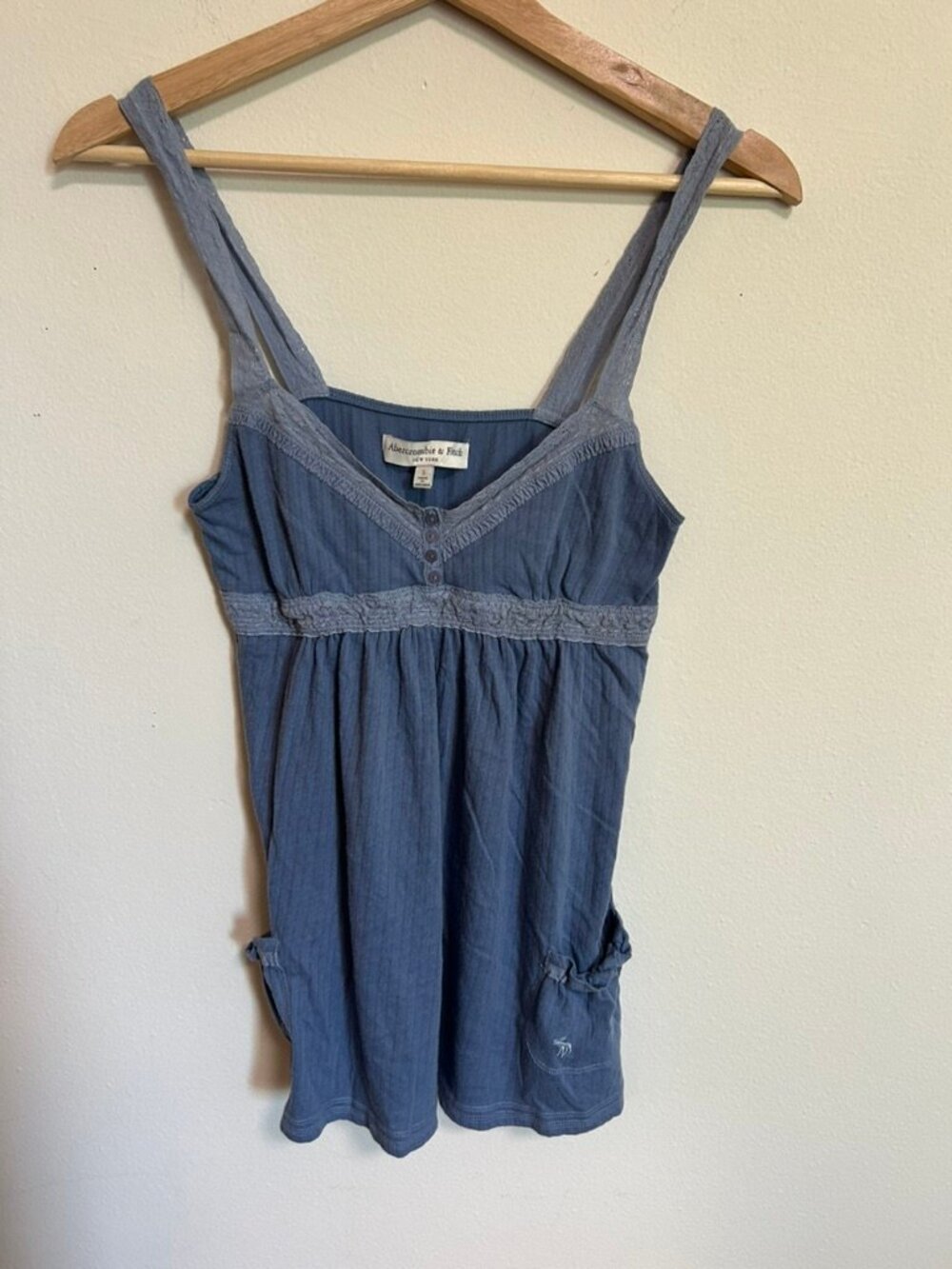 Y2K Vintage Lace Babydoll Blue Cami Top Bella Swan Abercrombie & Fitch Sz S EUC